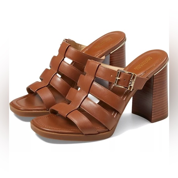 NEW MICHAEL KORS BROWN LEATHER PUMPS SANDALS‎ SIZE 8.5M $155 - Picture 3 of 9